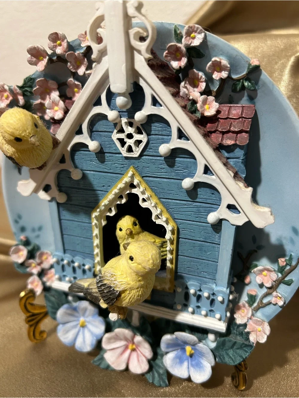 The Bradford Exchange Vintage Blue Birdhouse Plaque with Yellow Songbirds